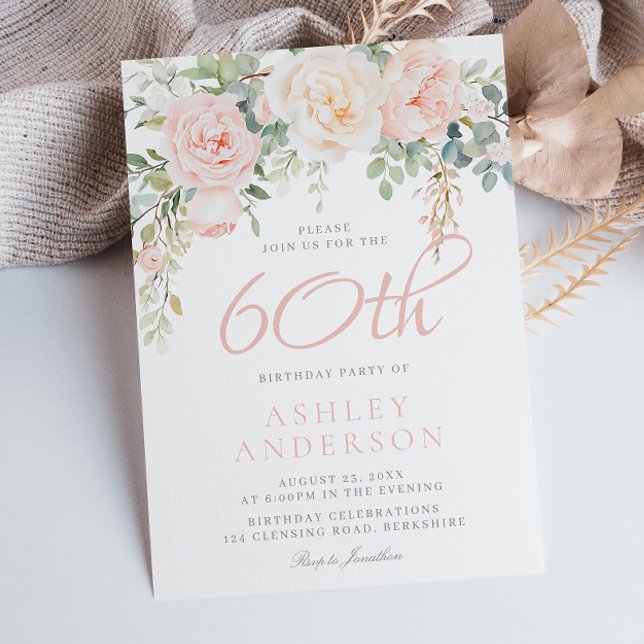 Blush & Sage Elegant Floral 60th Birthday Party Invitation (Creator Uploaded)