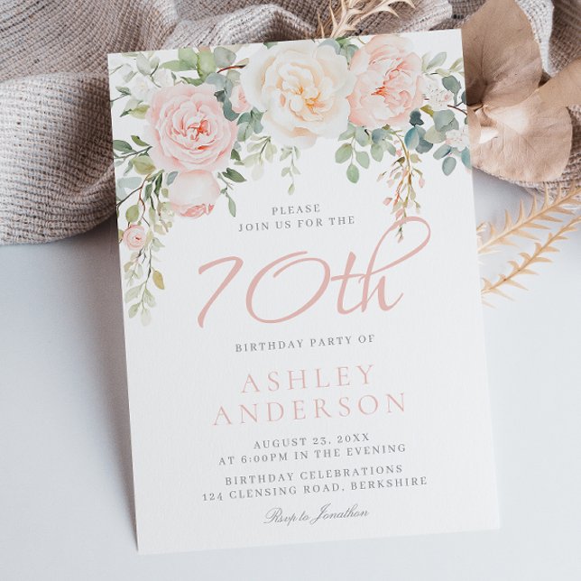 Blush & Sage Elegant Floral 70 Birthday Party Invitation (Creator Uploaded)