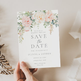 Blush & Sage Floral Beautiful Wedding Save The Date