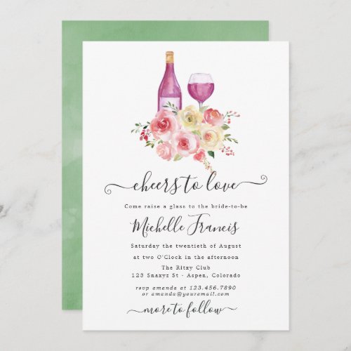 Blush  Sage Floral Bridal Shower Wine Tasting Invitation