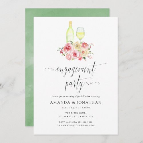 Blush  Sage Floral Engagement Party Wine Tasting Invitation