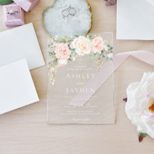 Blush & Sage Floral Watercolor Wedding Acrylic Invitations