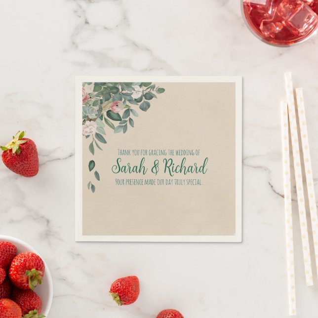 Blush Sage Floral Wedding Napkins (Insitu)