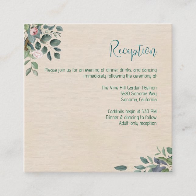 Blush Sage Floral Wedding Reception Enclosure Card (Front)