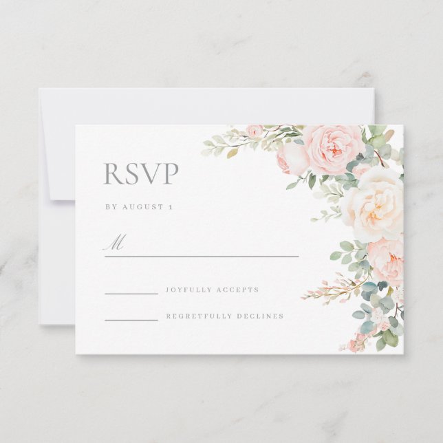Blush Sage Floral Wedding Response RSVP Card (Front)
