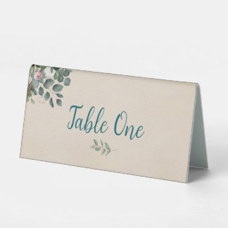 Blush Sage Floral Wedding Table Number Tent