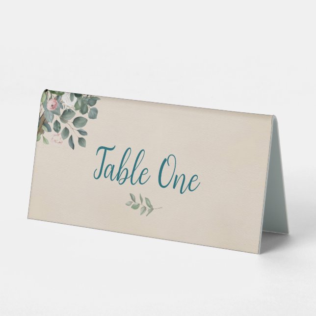 Blush Sage Floral Wedding Table Number Tent (Front)