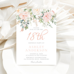 Blush & Sage Flowers Girls 18th Birthday Party Invitation