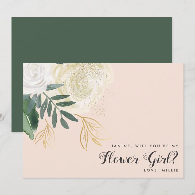 Blush & Sage Glitter Flower Girl Proposal Invitation (Front/Back)