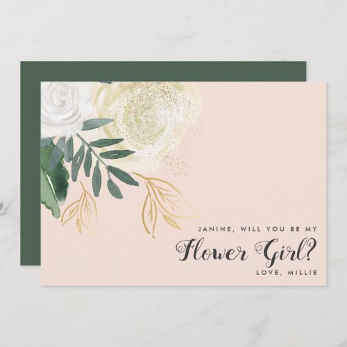Blush  Sage Glitter Flower Girl Proposal Invitation