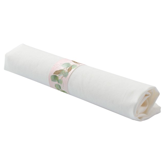  Blush Sage Green Botanical Gold Glitter Elegant Napkin Bands (Angled)