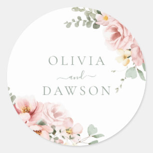 Blush & Sage Green Divine Elegance Wedding Classic Round Sticker