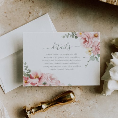 Blush  Sage Green Divine Elegance Wedding Details Enclosure Card