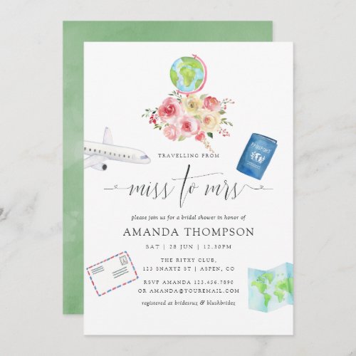 Blush  Sage Green Floral Miss _ Mrs Bridal Shower Invitation