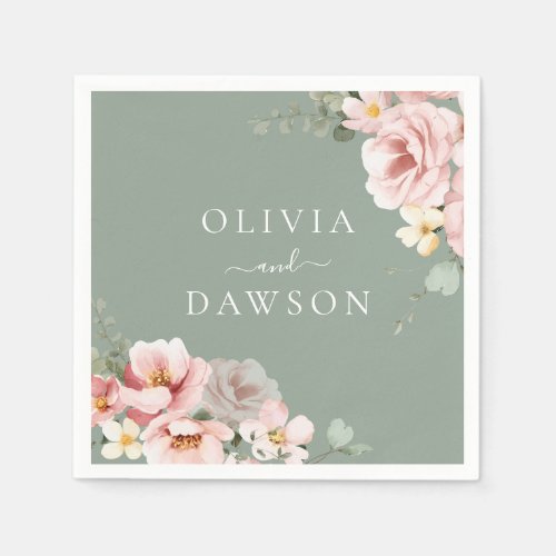 Blush  Sage Green Modern Wedding Napkins