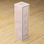 Blush Sage Green Monogram Thank You Wine Box<br><div class="desc">Soft blush white watercolor wash wedding favors.  Personalize Bride and Grooms Initials and Wedding Date in sage green script inside geometric framed green area.   Wedding Date is written in dark grey.  Thank You is written on top in sage green.  Original Design by TamiraZDesigns.</div>