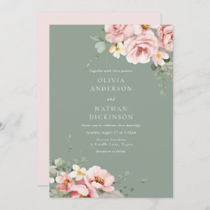 Blush & Sage Green Wedding Invitation