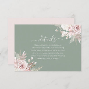 Blush, Sage & Ivory Floral Wedding Details Enclosure Card