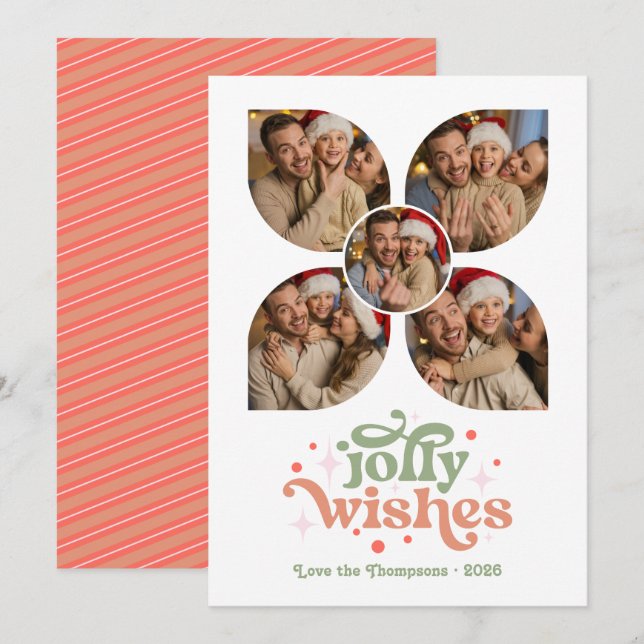 Blush & Sage Retro Photo Collage Christmas Holiday Card (Front/Back)