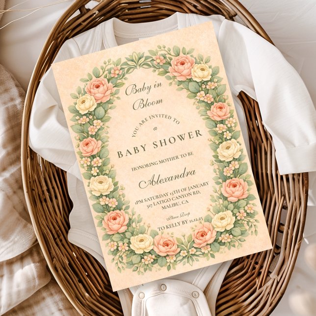 Blush Sage Rose Garden Baby Shower Invitation (Creator Uploaded)