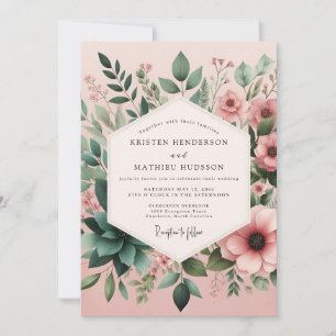 Blush Sage Succulent Bloom Wedding Invitation