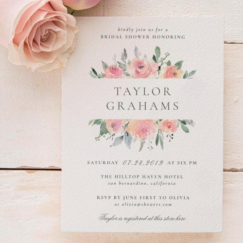 Blush  Sage Watercolor Floral Bridal Shower Invitation Postcard