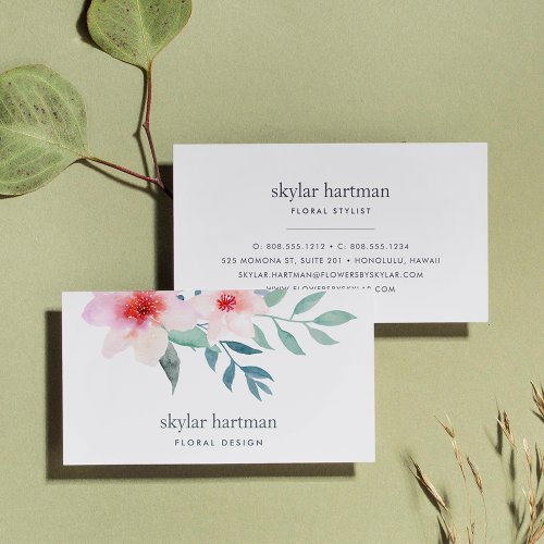 Blush  Sage Watercolor Floral Business Card