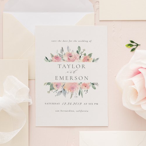 Blush  Sage Watercolor Floral Save The Date