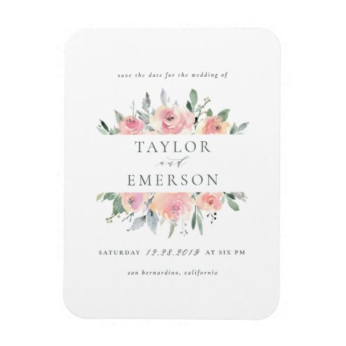 Blush  Sage Watercolor Floral Save The Date Magnet
