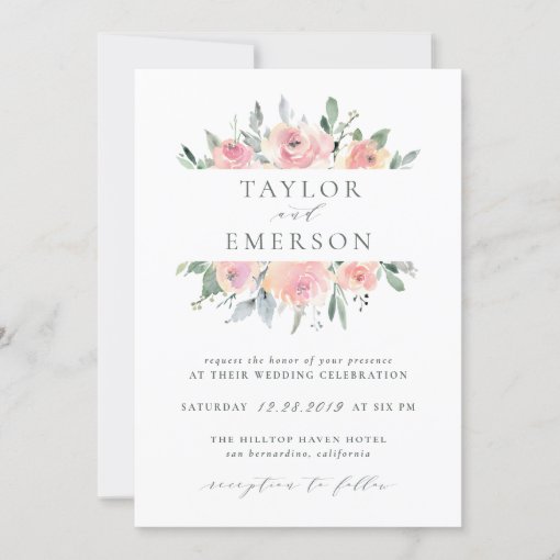 Blush & Sage Watercolor Floral Wedding Invitations | Zazzle