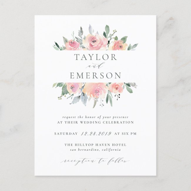Blush & Sage Watercolor Floral Wedding Invitations