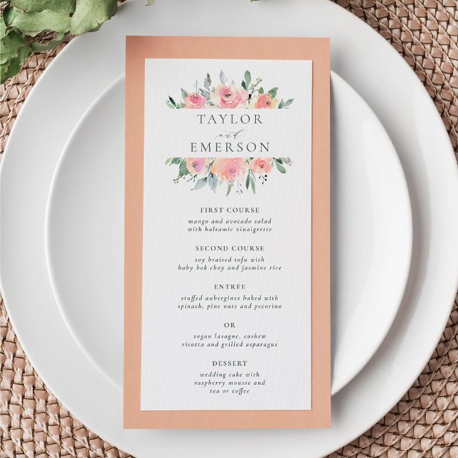 Blush & Sage Watercolor Floral Wedding Menu (Menu Card Mock-up)