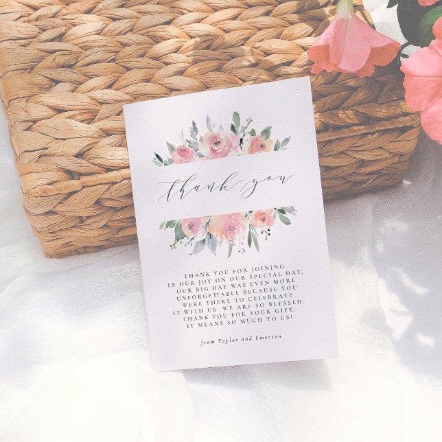 Blush & Sage Watercolor Floral Wedding Thank You Card (Creator Uploaded)