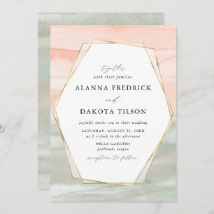 Blush & Sage Watercolor Gold Geometric Wedding Invitation