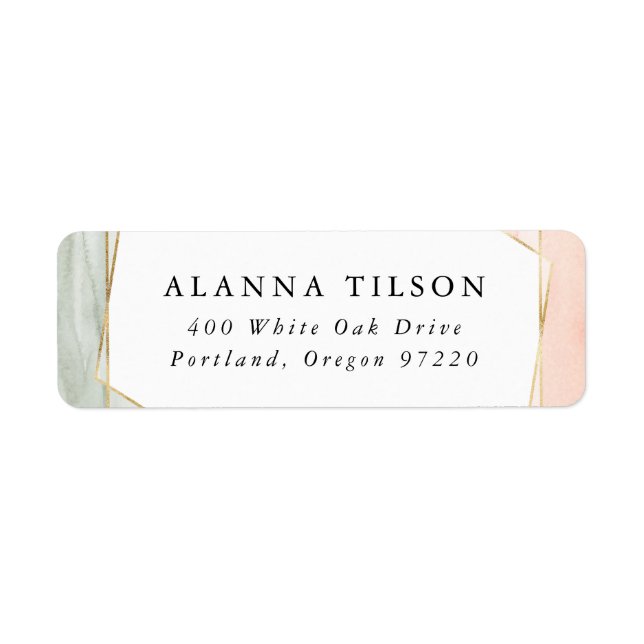 Blush & Sage Watercolor Gold Geometric Wedding Label (Front)