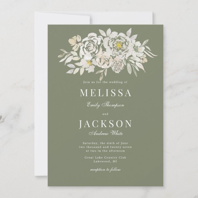 Blush & Sage Watercolor Roses Wedding Invitation  (Front)