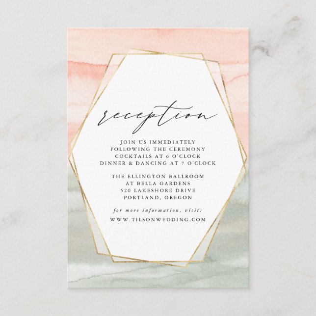 Blush & Sage Watercolor Wedding Reception Enclosure Card (Front)