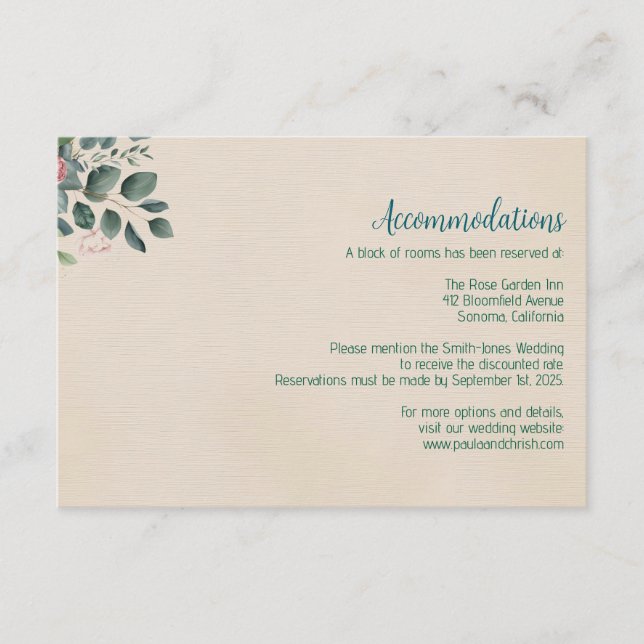 Blush Sage Wedding Accommodations Enclosure Card (Front)