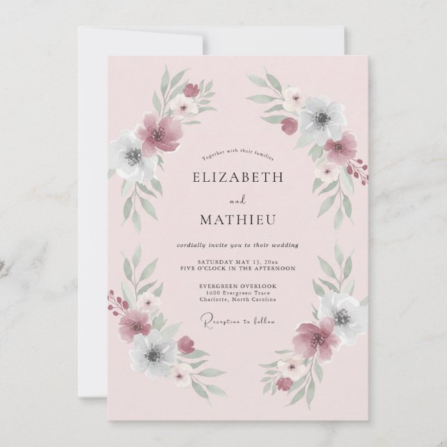 Blush Sage Wreath Wedding Invitation (Front)