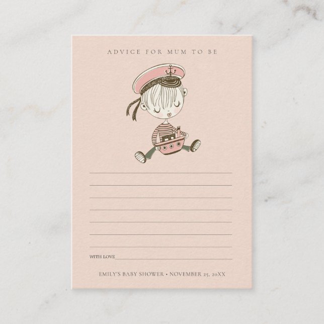 Blush Sailor Nautical Advice for Mum Baby Shower Enclosure Card (Front)