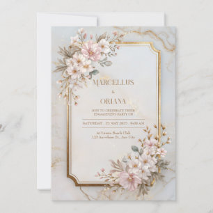 Blush Sakura Marble Gilded Frame Wedding Invitation