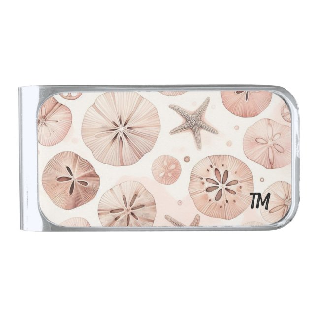 Blush Sand Dollar Beach  Silver Finish Money Clip (Front)