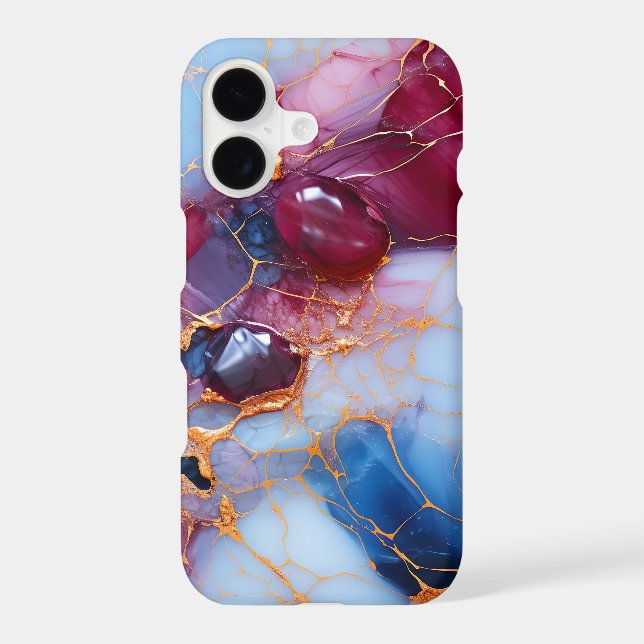 Blush & Sapphire Marble with Gold Veins iPhone Case (Back)