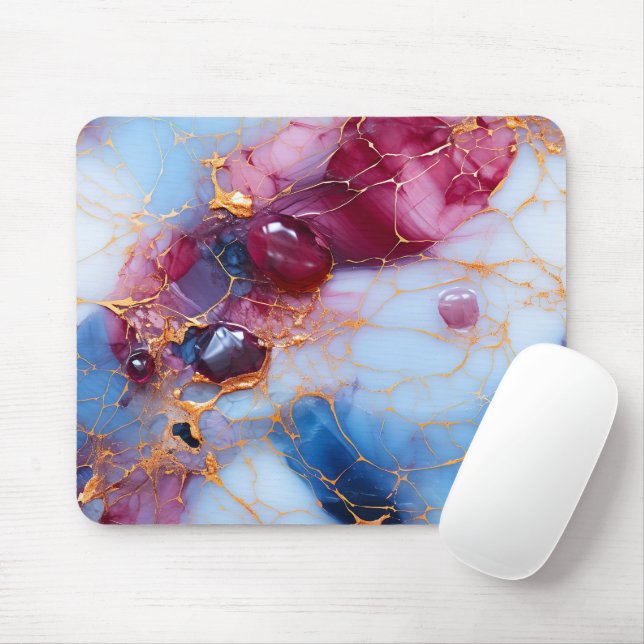 Blush & Sapphire Marble with Gold Veins Mouse Pad (With Mouse)