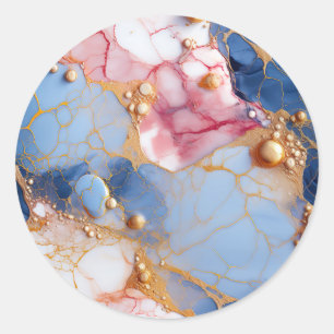 Blush & Sapphire Marble with Golden Pearls Classic Round Sticker