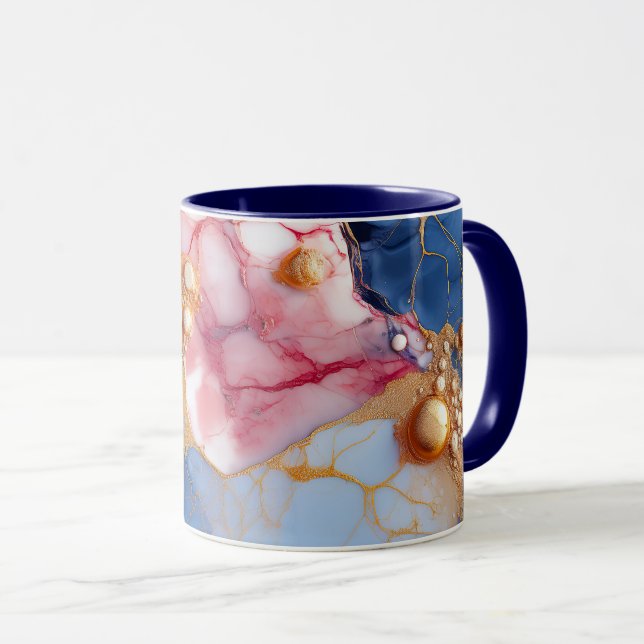 Blush & Sapphire Marble with Golden Pearls Mug (Front Right)