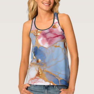 Blush & Sapphire Marble with Golden Pearls Tank Top