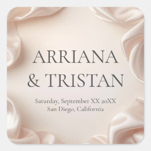 Blush Satin Fabric Elegant Wedding Square Sticker