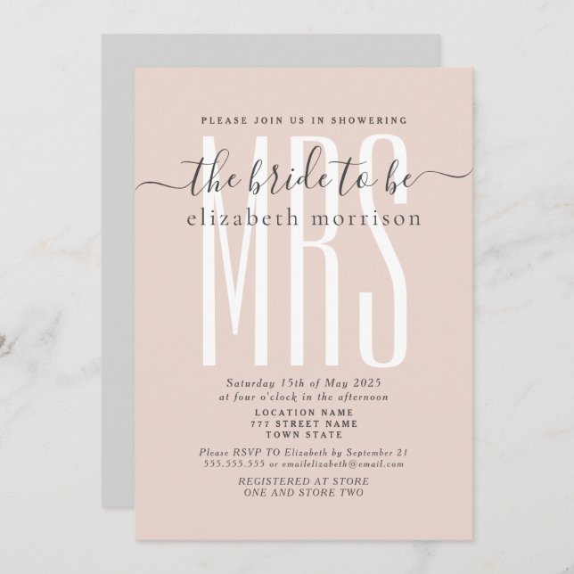 Blush Script Bridal Shower Invitation (Front/Back)