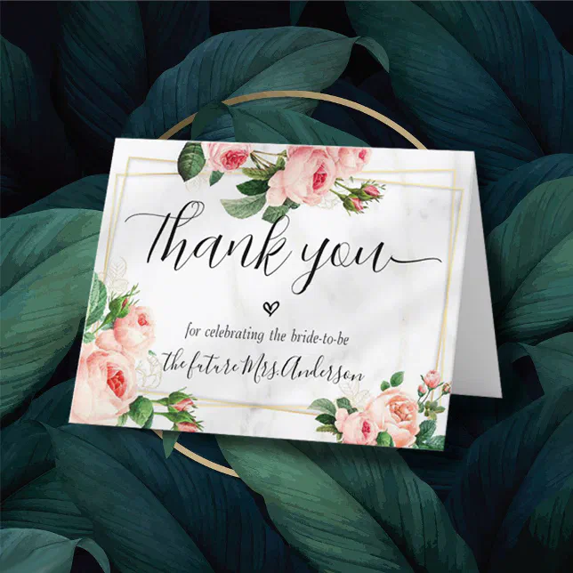 Blush Script Bridal Shower Thank You Card | Zazzle